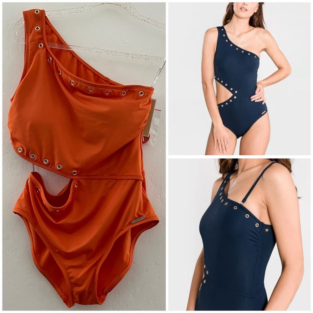 Michael Kors One Piece Swimsuit Size 14 in Mimosa Orange One Shoulder Cutout NEW